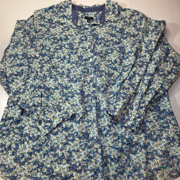 Talbots 1/2-Button Shirt Blouse Teal Purple Yellow Calico Floral  pockets 18W - Picture 1 of 11